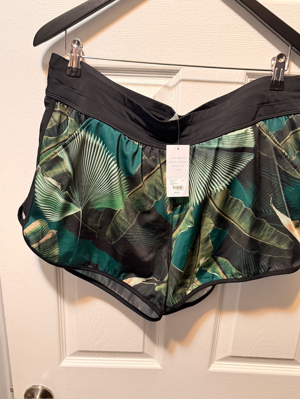 Women's Tropical Green Leaf Swim Shorts